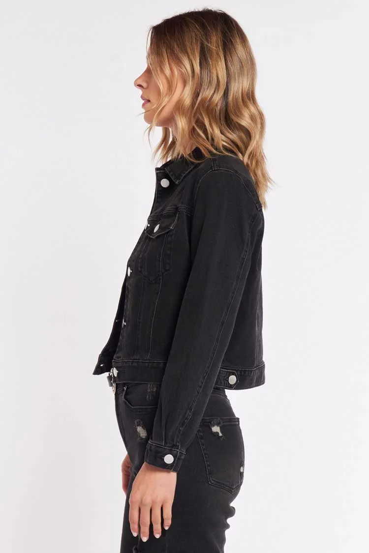 Stacey Distrssed Denim Jacket in Black