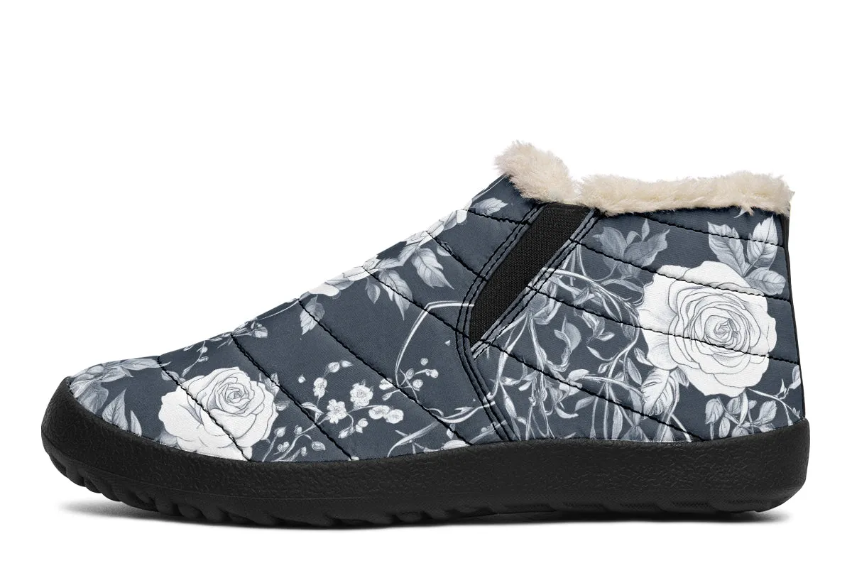 Steel Rose Romance Winter Sneakers - Warm & Easy Slip-On Shoes Lined with Vegan Wool with Anti-Slip Soles