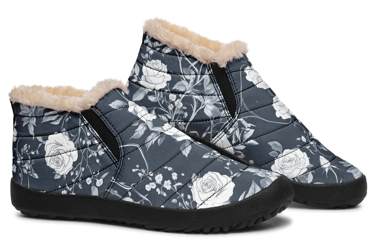 Steel Rose Romance Winter Sneakers - Warm & Easy Slip-On Shoes Lined with Vegan Wool with Anti-Slip Soles