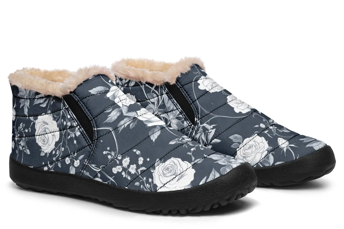 Steel Rose Romance Winter Sneakers - Warm & Easy Slip-On Shoes Lined with Vegan Wool with Anti-Slip Soles