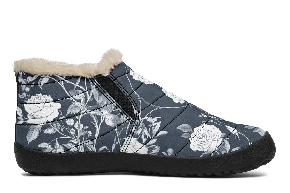 Steel Rose Romance Winter Sneakers - Warm & Easy Slip-On Shoes Lined with Vegan Wool with Anti-Slip Soles