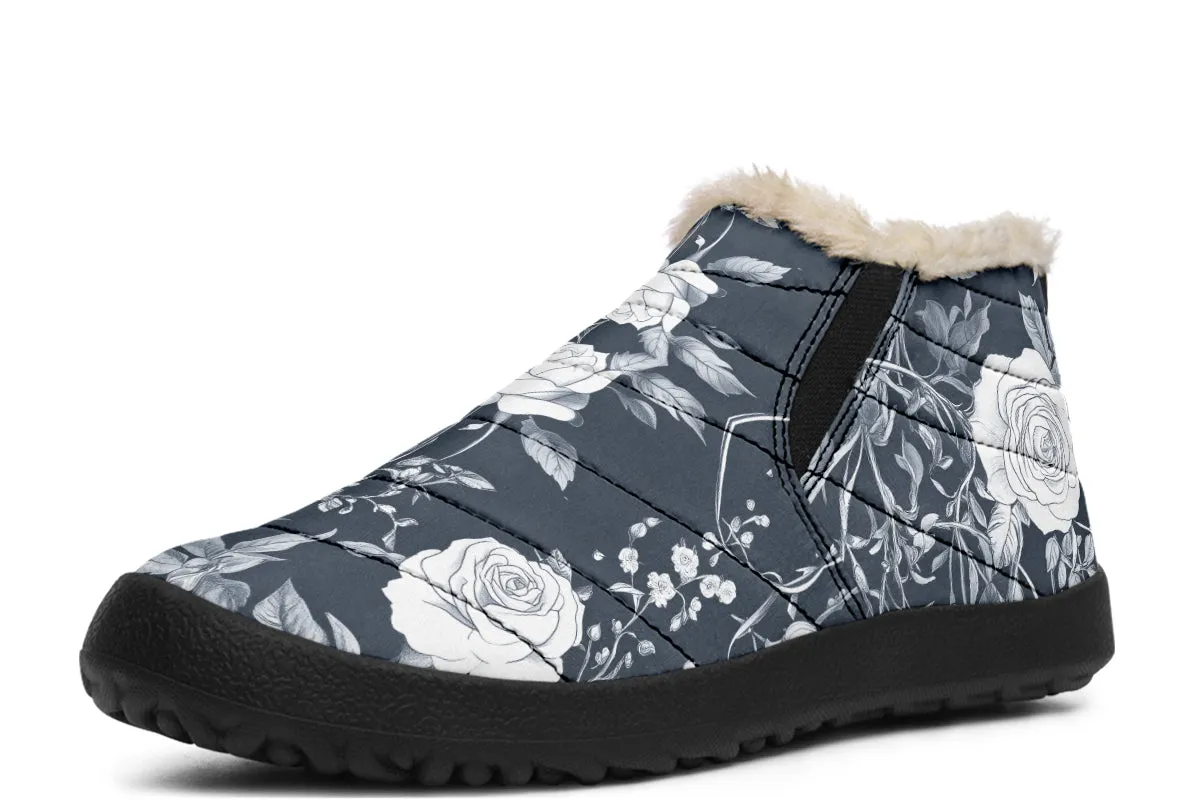 Steel Rose Romance Winter Sneakers - Warm & Easy Slip-On Shoes Lined with Vegan Wool with Anti-Slip Soles