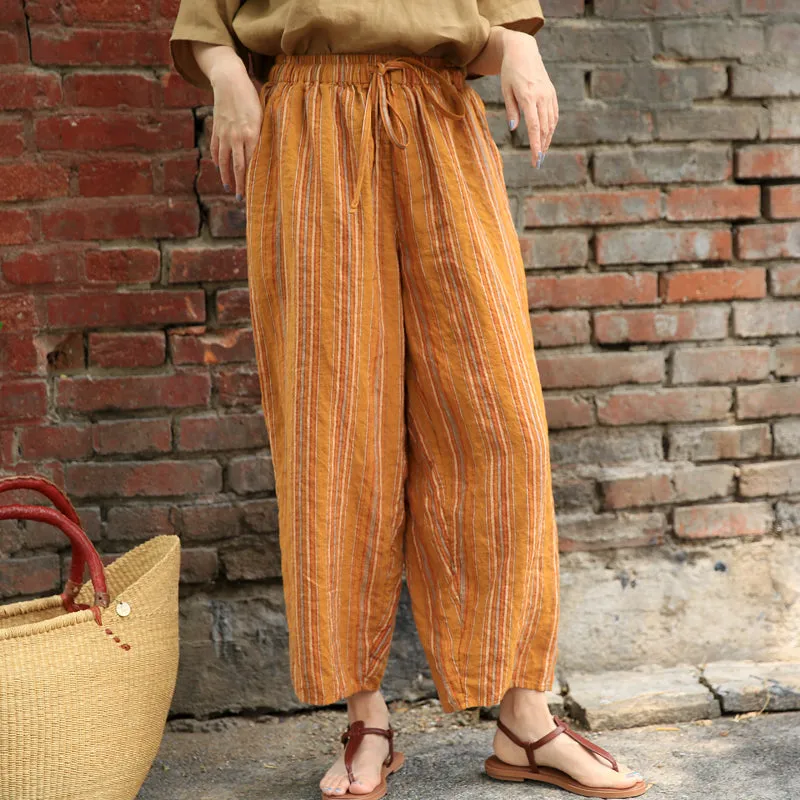 Stripe Women Casual Wide Leg Linen Pants Z98402