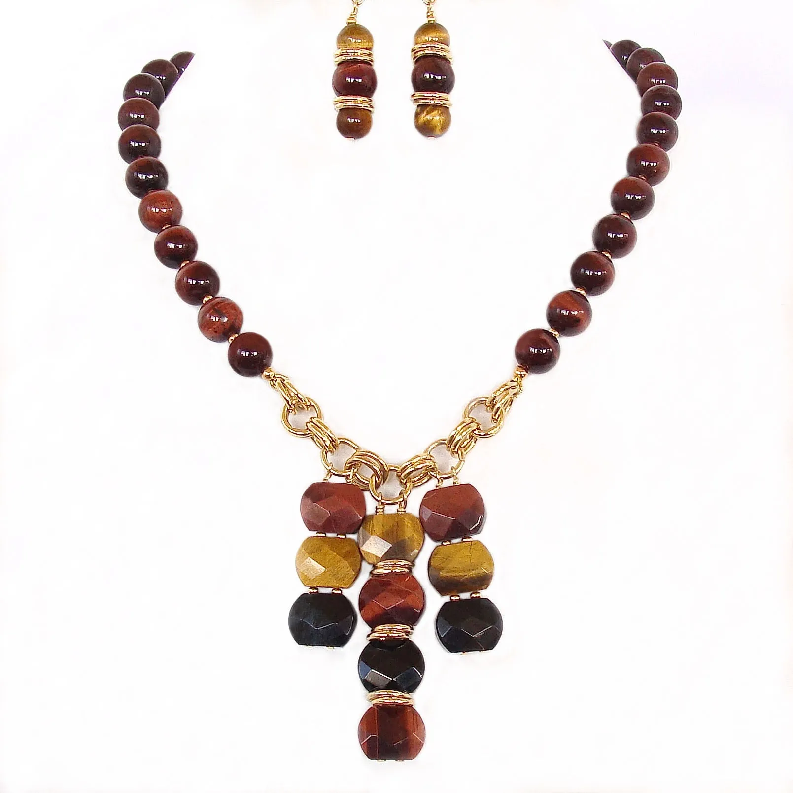 Sumatra: Tigers Eye Pendant Necklace Set