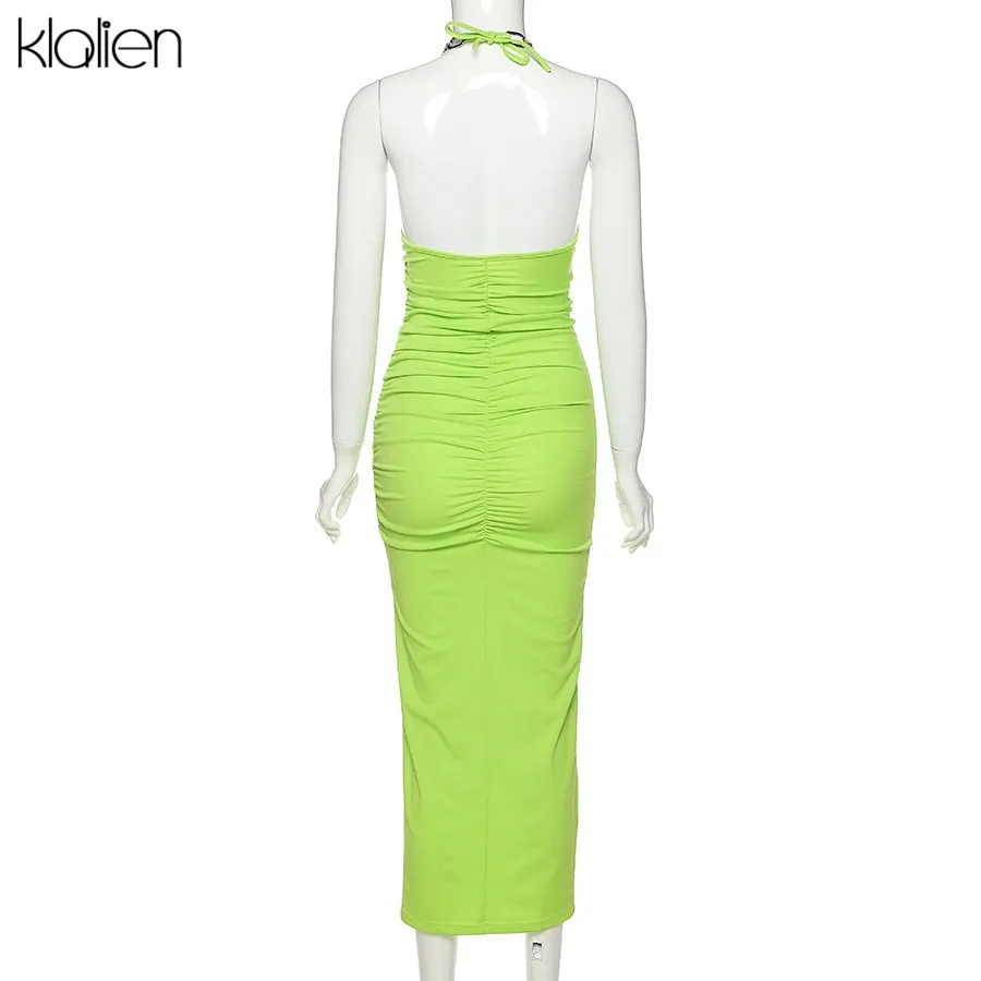 Summer backless off shoulder casual beach party prom maxi green high waist elastic bodycon dress