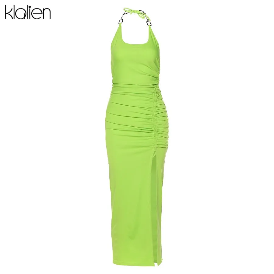 Summer backless off shoulder casual beach party prom maxi green high waist elastic bodycon dress