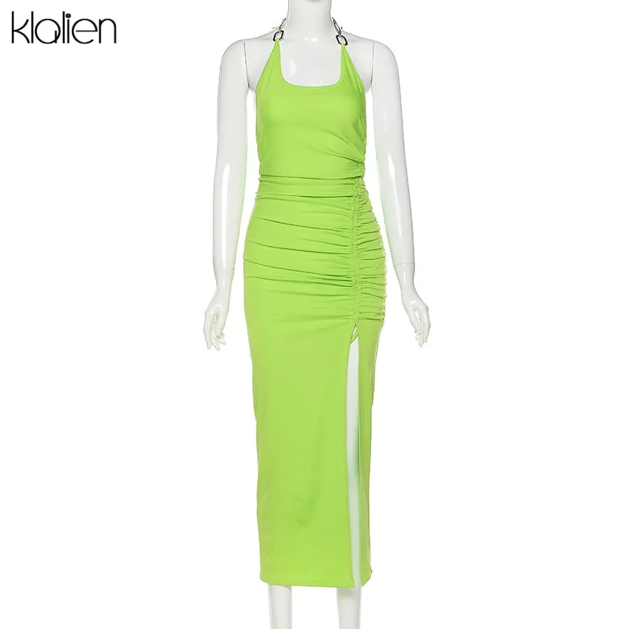 Summer backless off shoulder casual beach party prom maxi green high waist elastic bodycon dress