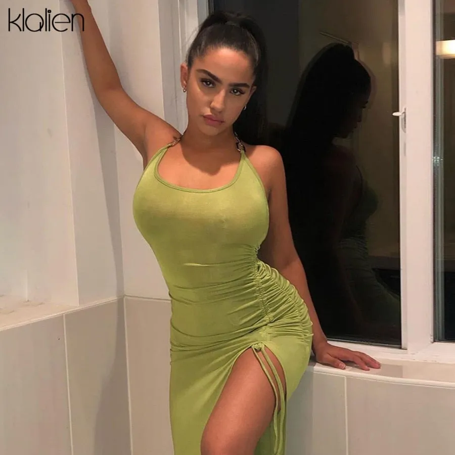 Summer backless off shoulder casual beach party prom maxi green high waist elastic bodycon dress