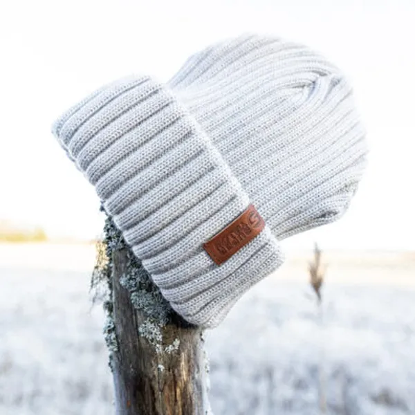 Superyellow Beam Icy Grey Merino Wool Beanie (Unisex)