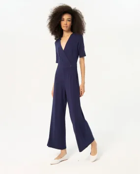 Surkana crossover neckline jumpsuit short sleeves navy blue