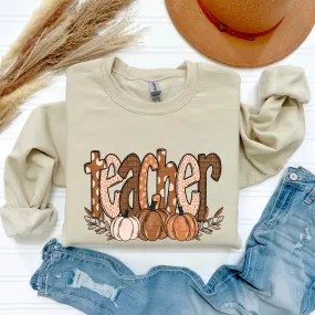 Teacher Fall Pumpkin Crewneck Sweatshirt