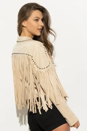 The Freer Faux Suede Studded Fringe Jacket