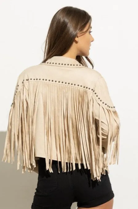 The Freer Faux Suede Studded Fringe Jacket