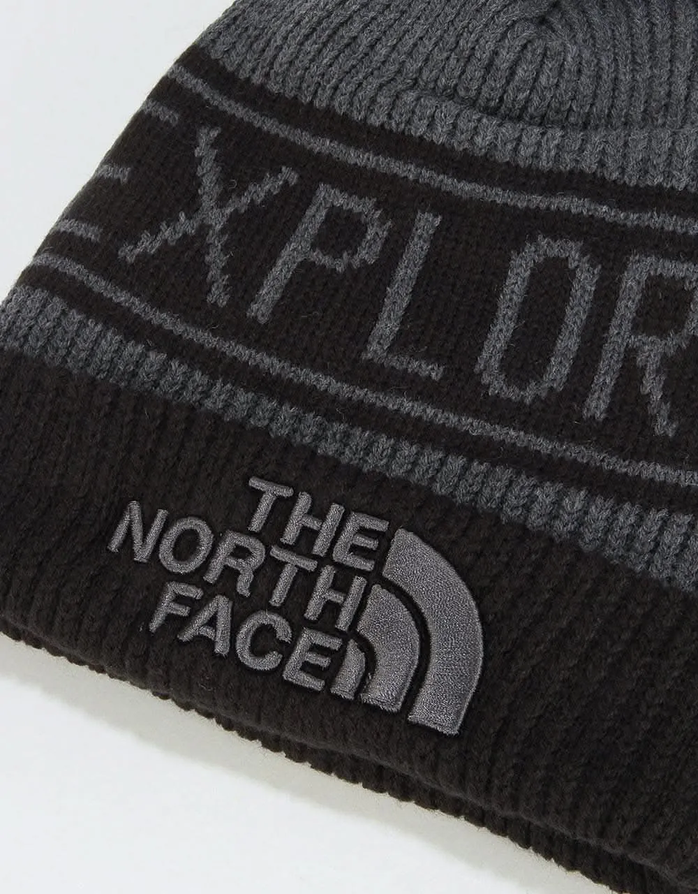 The North Face Retro TNF Pom Beanie - TNF Medium Grey Heather/TNF Blac