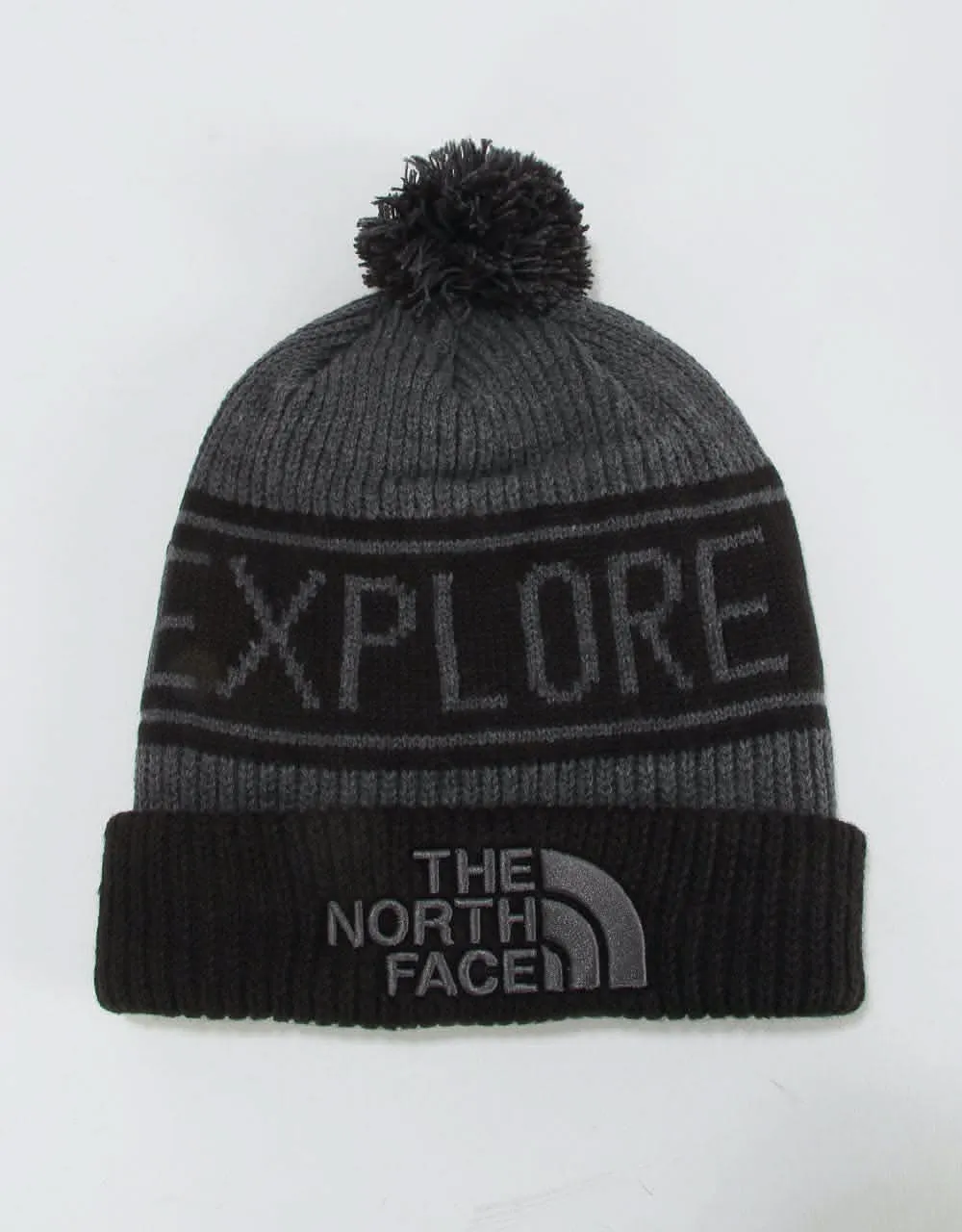 The North Face Retro TNF Pom Beanie - TNF Medium Grey Heather/TNF Blac