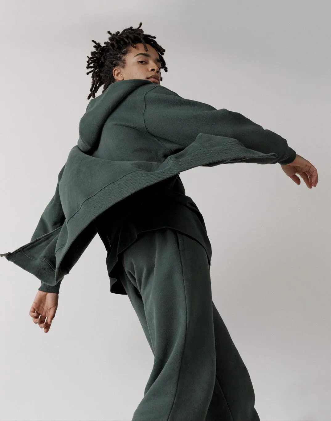 The Oversized Zip Hoodie in Earth Green