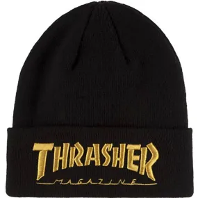 Thrasher Skateboard Magazine Embroidered Logo Black/Gold Beanie