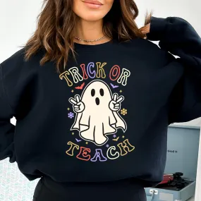 Trick or Teach Halloween Teacher Sweatshirt Crewneck