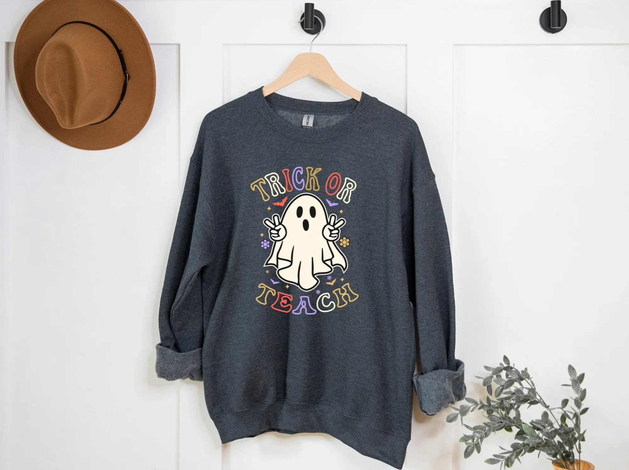 Trick or Teach Halloween Teacher Sweatshirt Crewneck