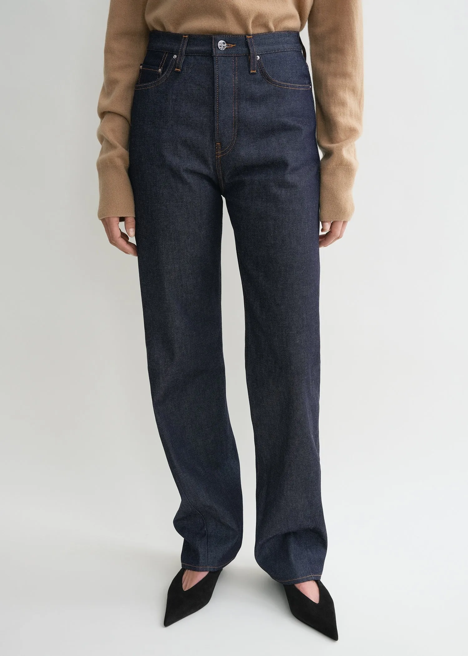 Twisted seam denim full length raw