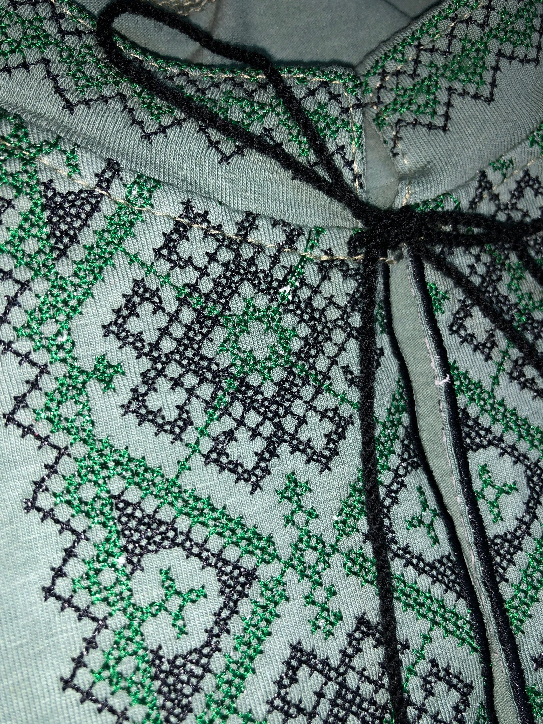 Ukrainian embroidered shirt with black and green cross embroidery