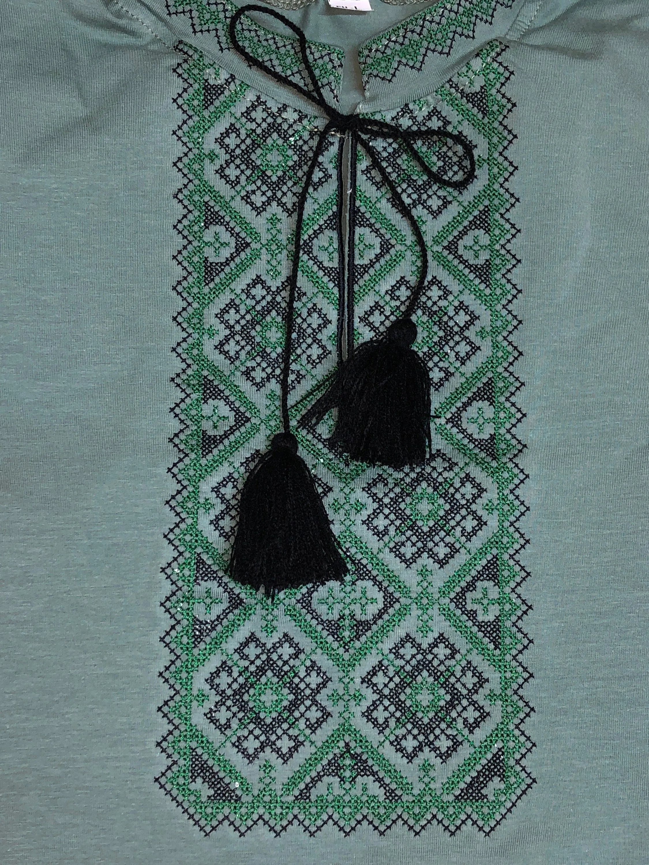 Ukrainian embroidered shirt with black and green cross embroidery