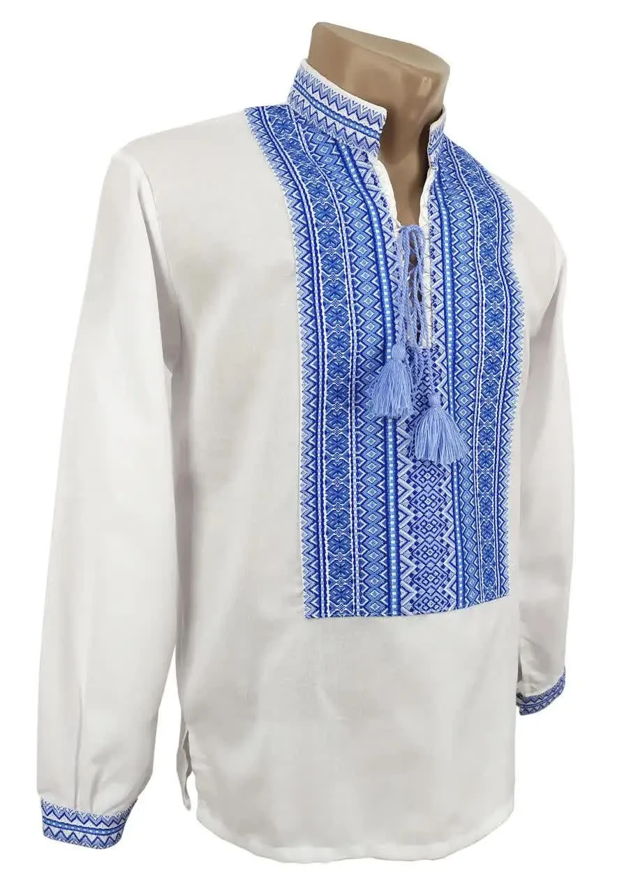 Ukrainian men's embroidered shirt of white color with woven embroidery