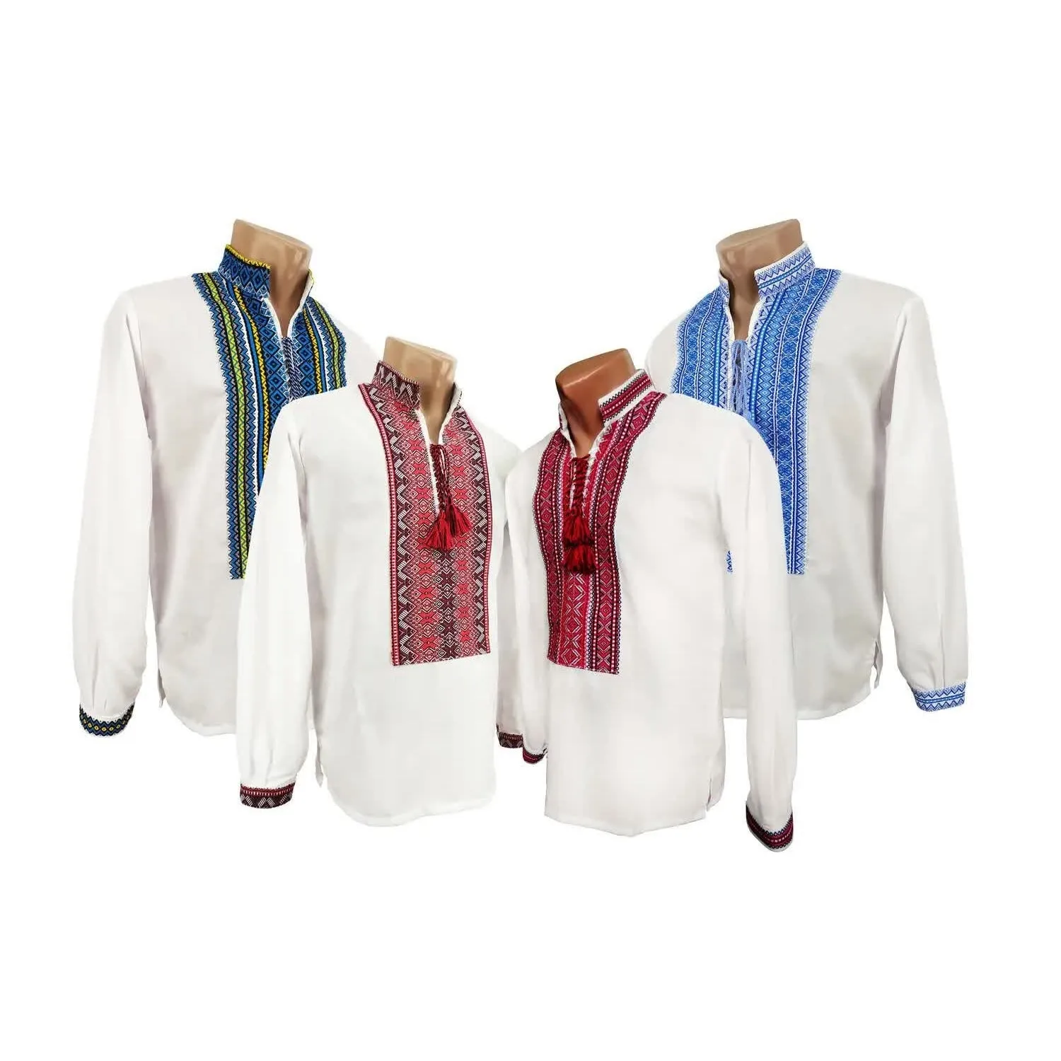 Ukrainian men's embroidered shirt of white color with woven embroidery