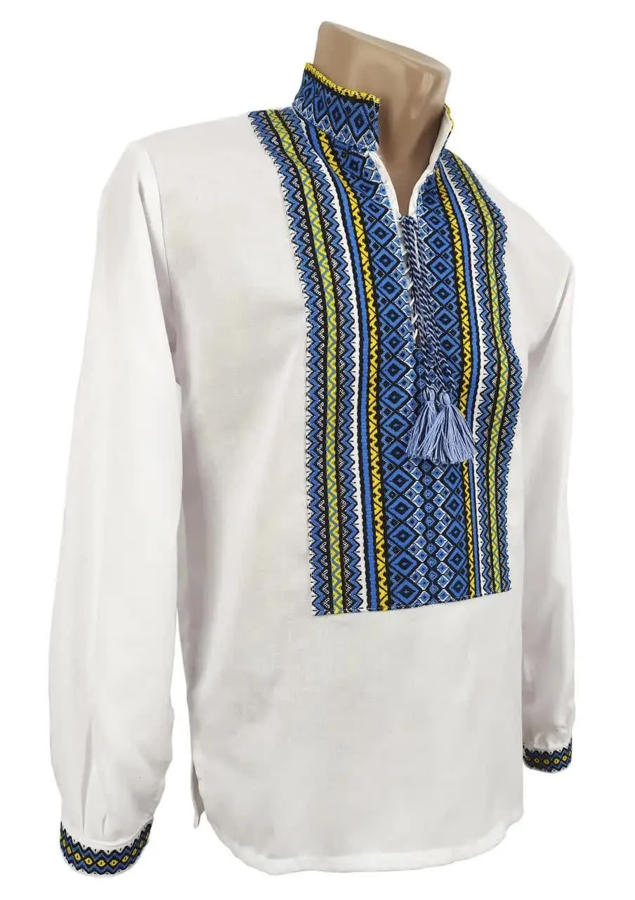 Ukrainian men's embroidered shirt of white color with woven embroidery