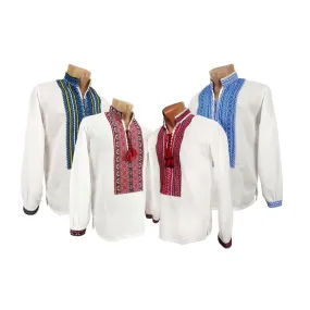 Ukrainian men's embroidered shirt of white color with woven embroidery