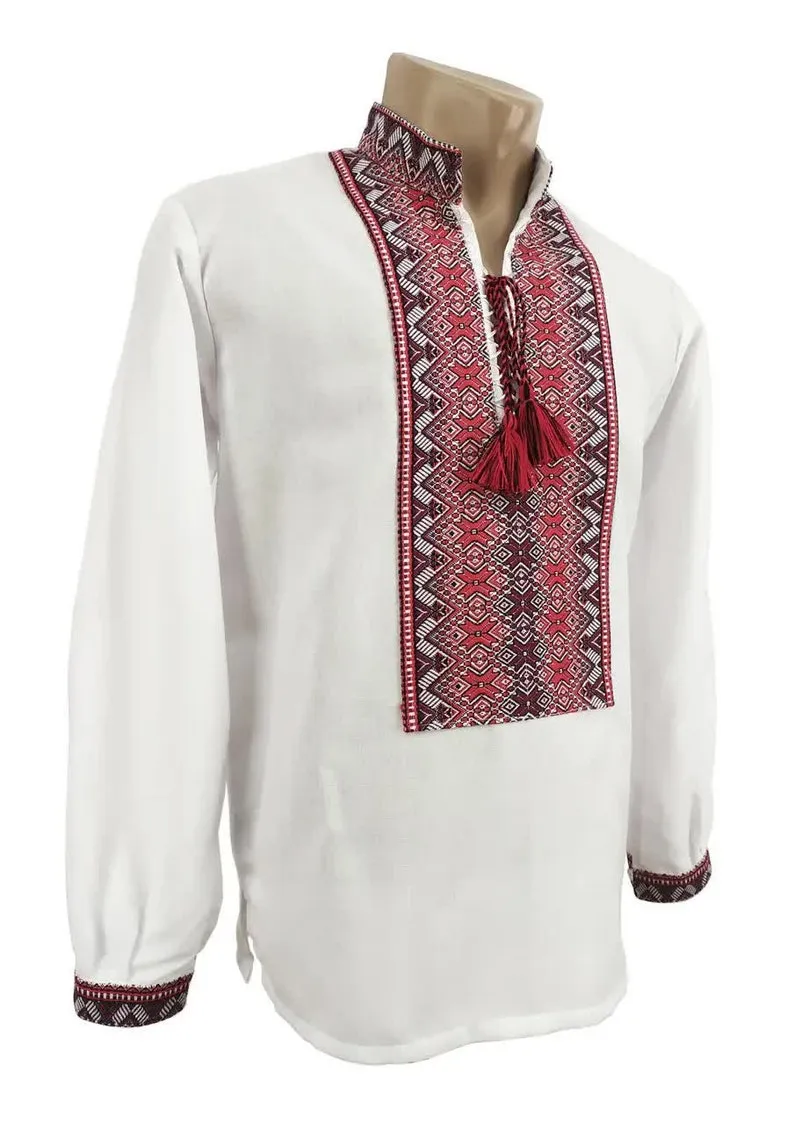 Ukrainian men's embroidered shirt of white color with woven embroidery