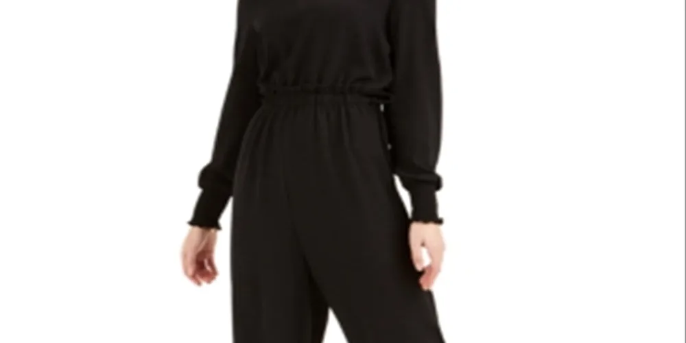 Ultra Flirt Women's Textured Paperbag Jumpsuit Black Size XX-Small