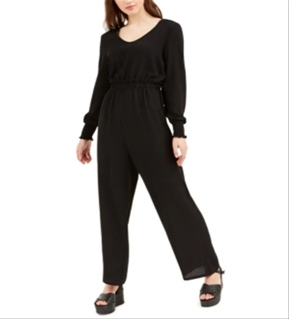 Ultra Flirt Women's Textured Paperbag Jumpsuit Black Size XX-Small