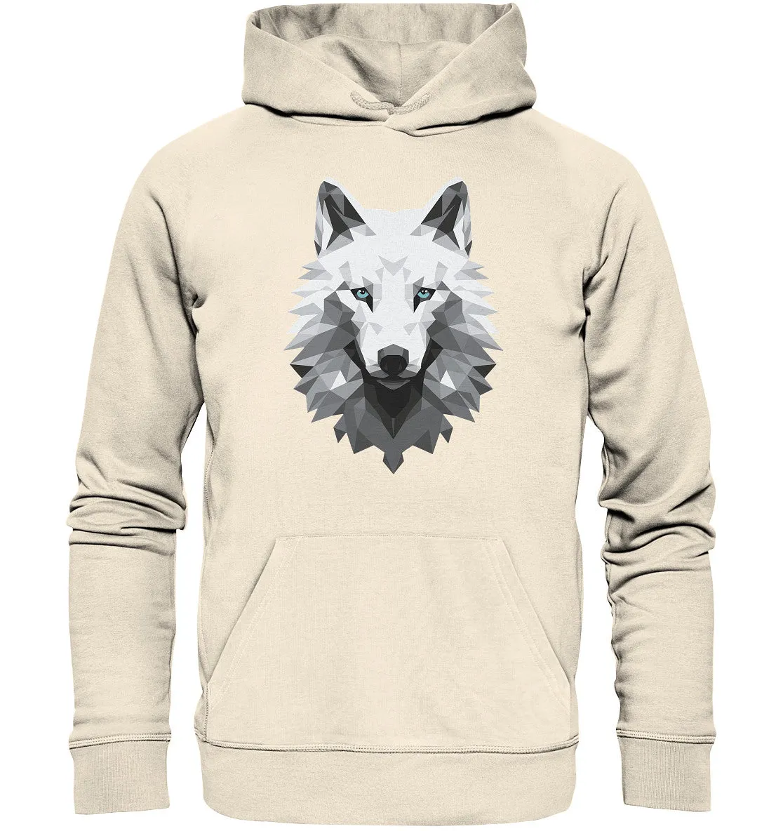 Unisex Bio-Hoodie mit Wolfmotiv "Polygon Weißer Wolf"