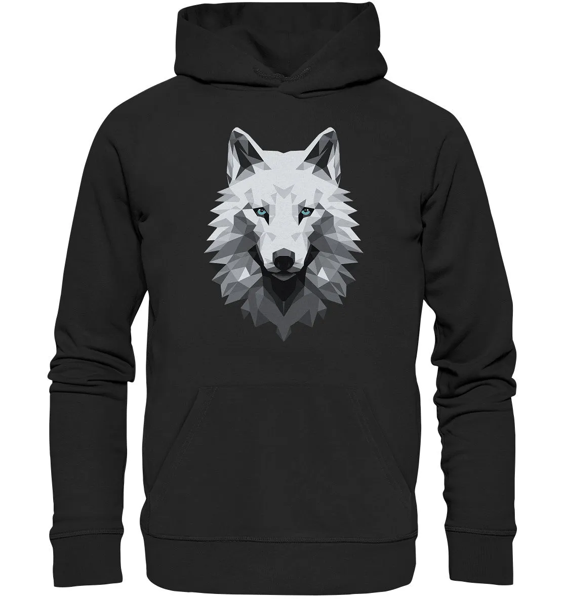 Unisex Bio-Hoodie mit Wolfmotiv "Polygon Weißer Wolf"