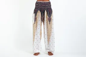 Unisex Peacock Feathers Harem Pants in White