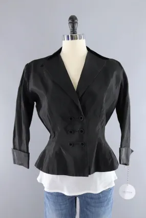 Vintage 1950s Cropped Black Taffeta Jacket