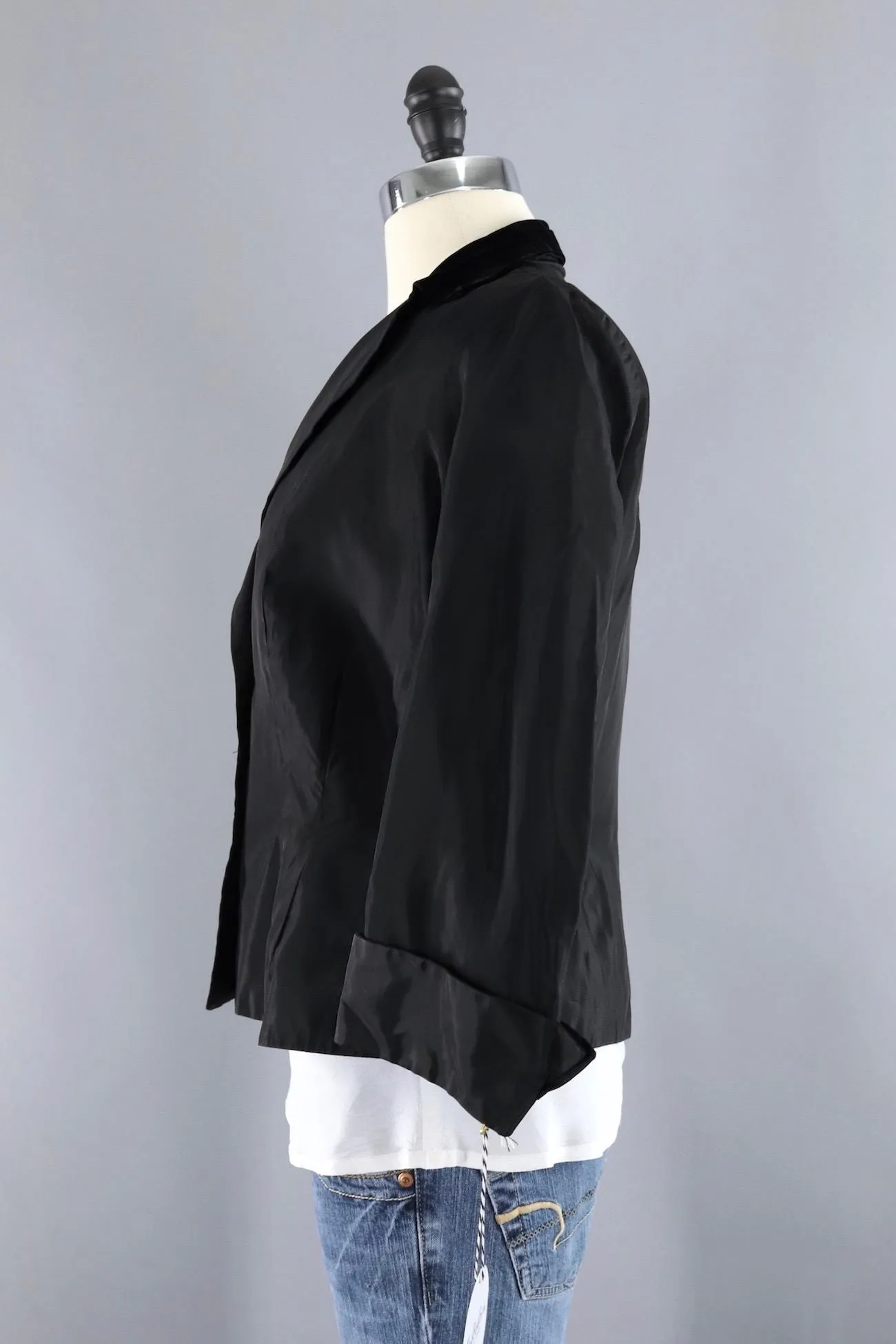 Vintage 1950s Cropped Black Taffeta Jacket