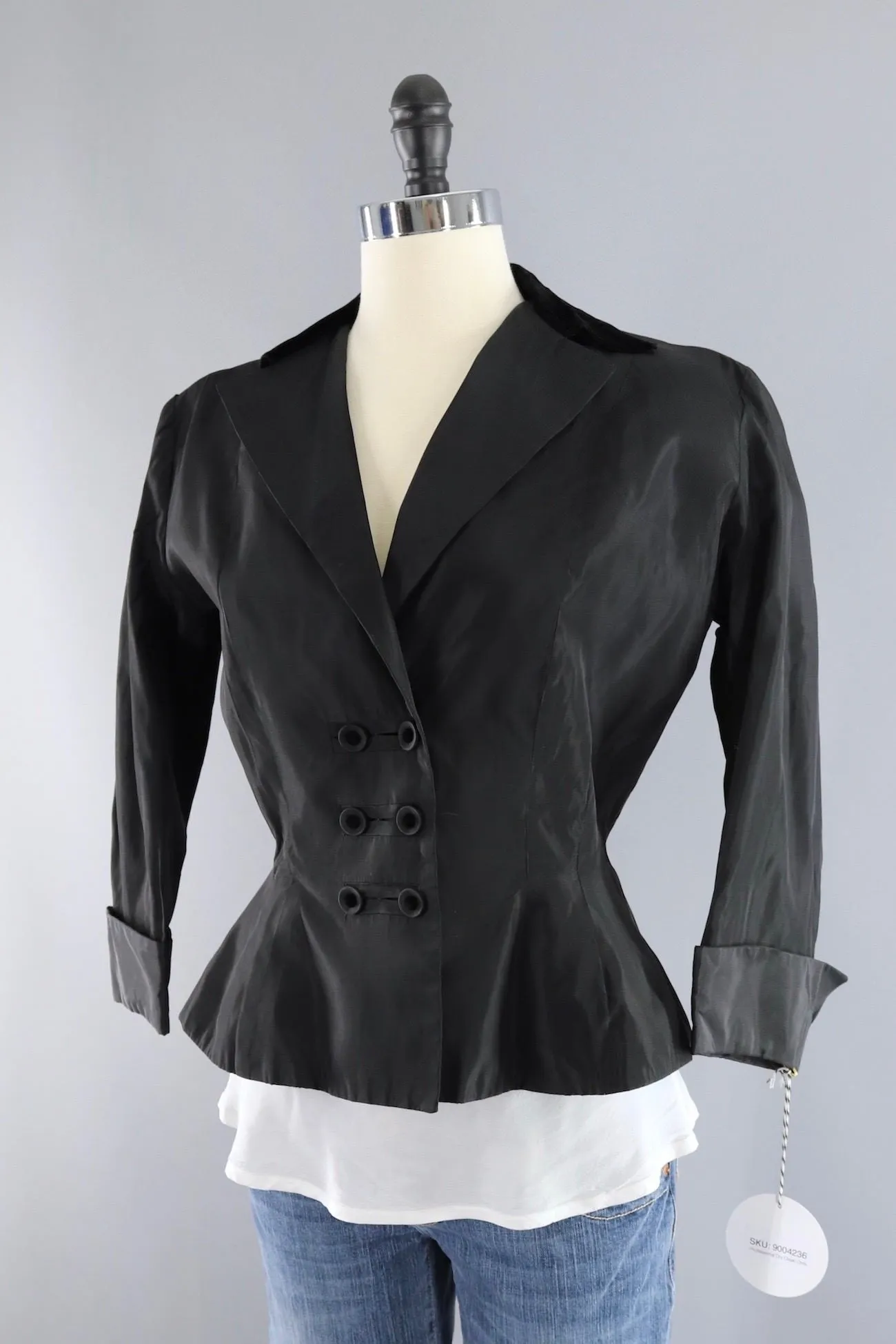 Vintage 1950s Cropped Black Taffeta Jacket