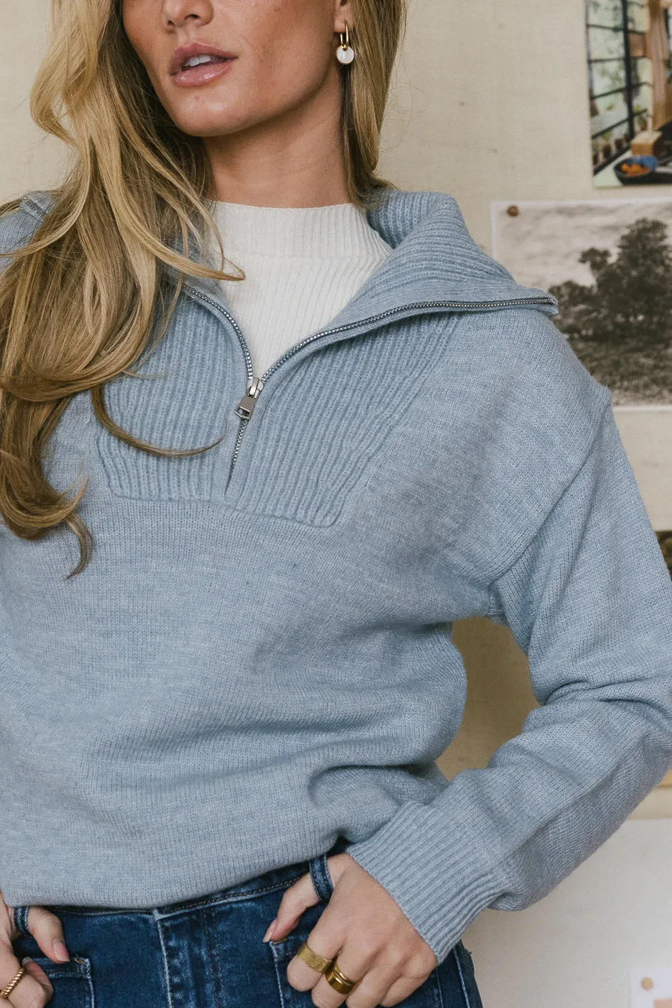 Violet Quarter Zip Sweater in Blue - FINAL SALE