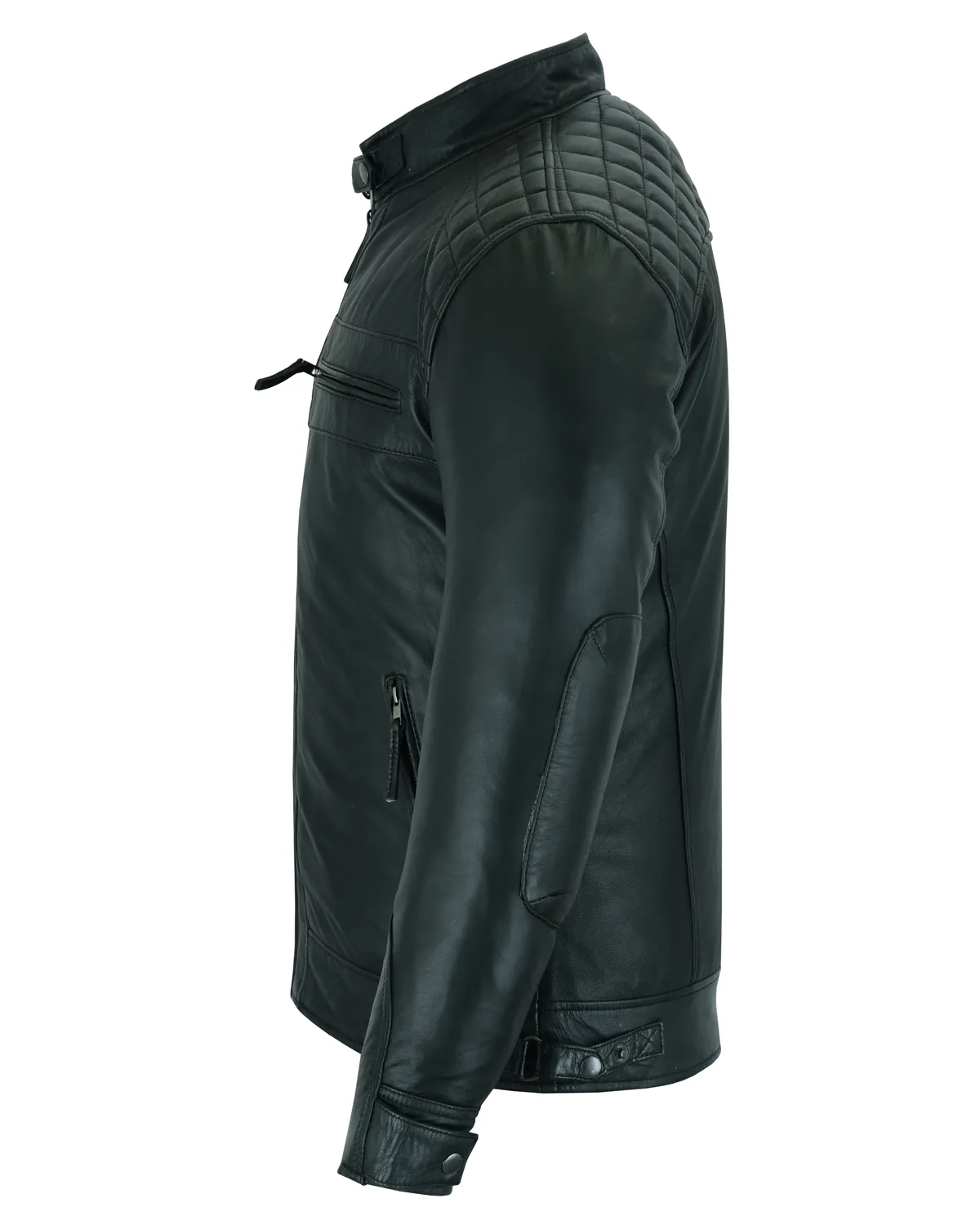 VL550B Vance Leathers' Men's Cafe Racer Gatsby Black Waxed Lambskin Motorcycle Leather Jacket