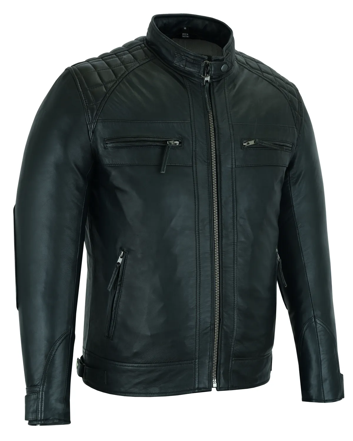 VL550B Vance Leathers' Men's Cafe Racer Gatsby Black Waxed Lambskin Motorcycle Leather Jacket