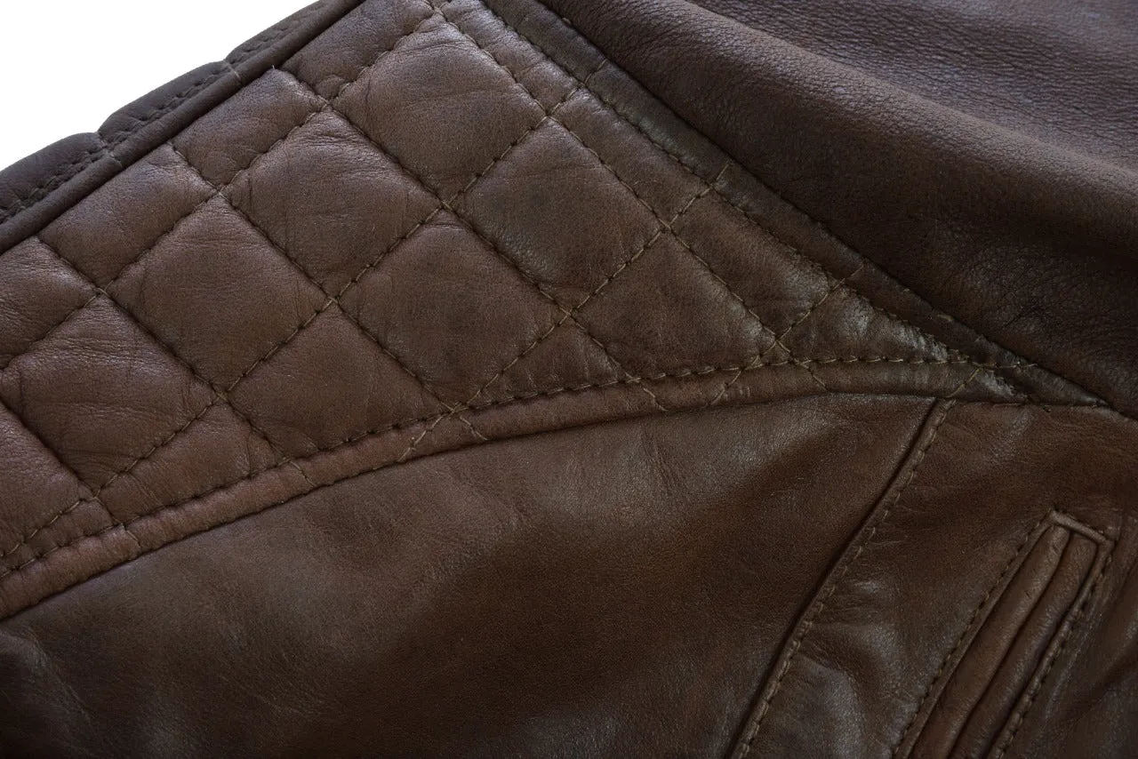 VL550CBr Vance Leathers' Men's Cafe Racer Waxed Lambskin Chocolate Brown Motorcycle Leather Jacket