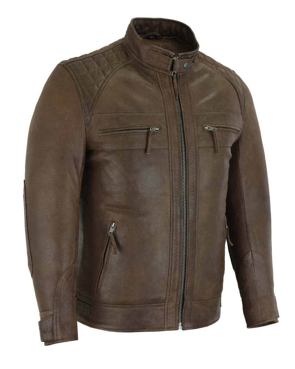 VL550CBr Vance Leathers' Men's Cafe Racer Waxed Lambskin Chocolate Brown Motorcycle Leather Jacket