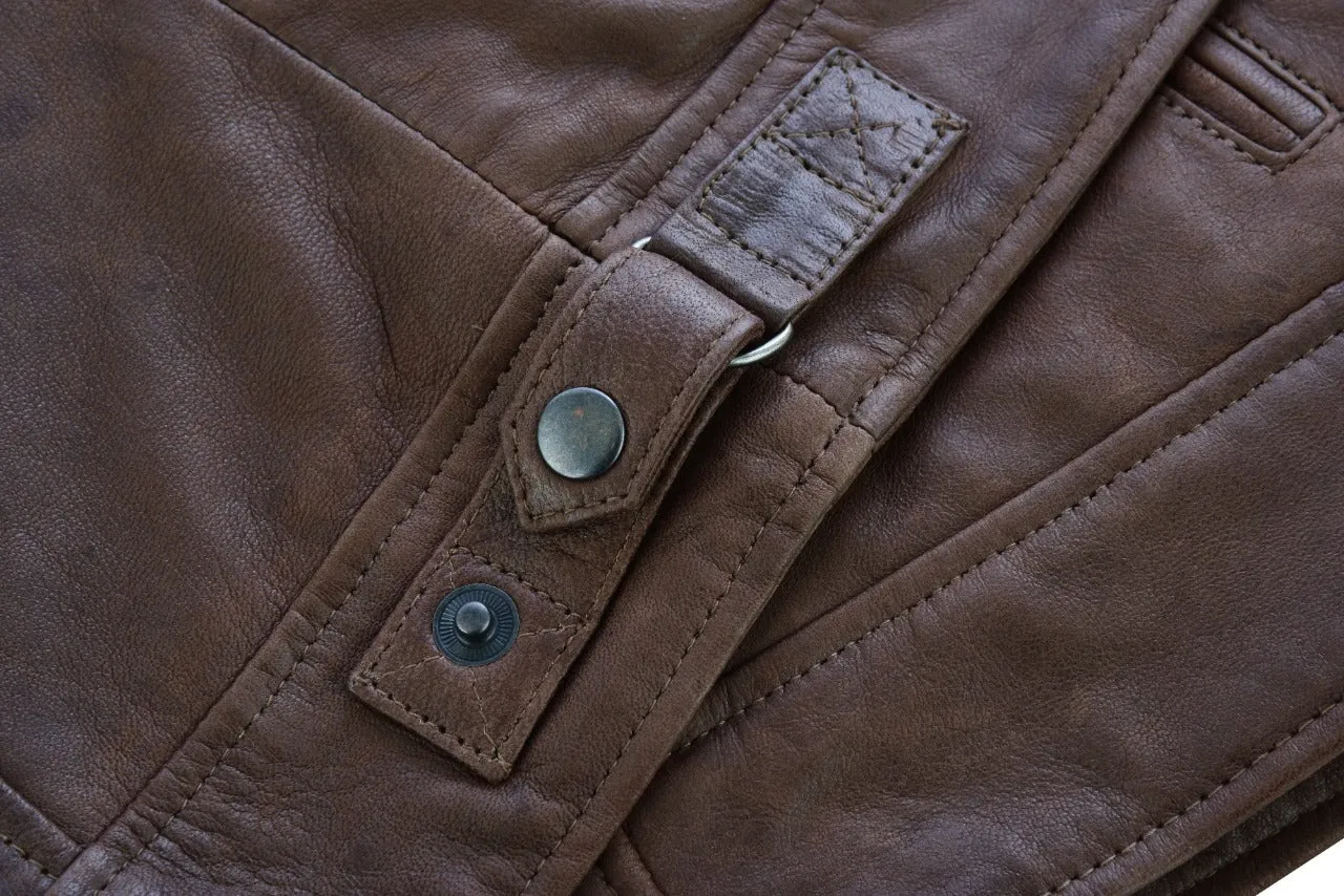 VL550CBr Vance Leathers' Men's Cafe Racer Waxed Lambskin Chocolate Brown Motorcycle Leather Jacket