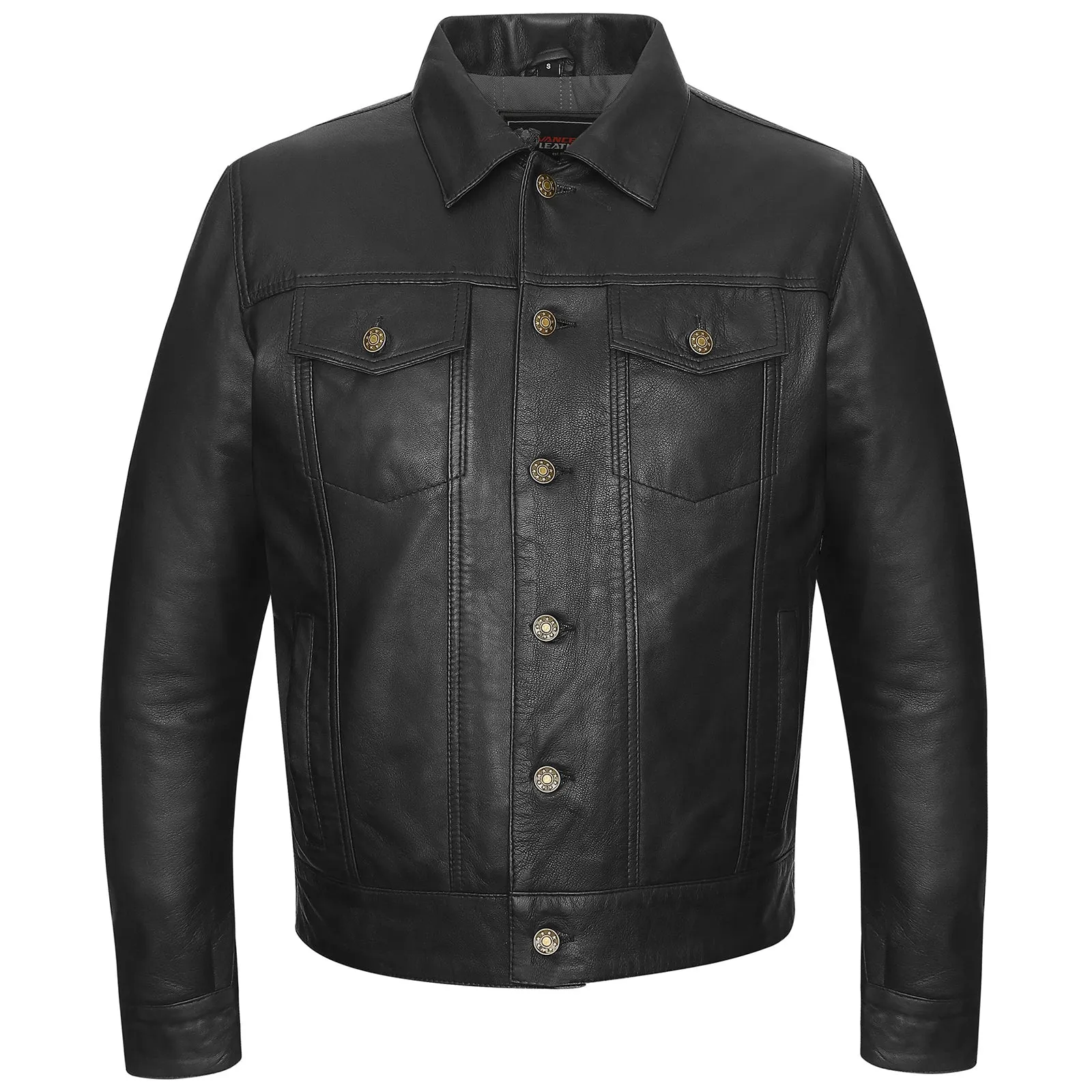 VL555B Vance Leathers' Men's Black Motorcycle Trucker Leather Jacket