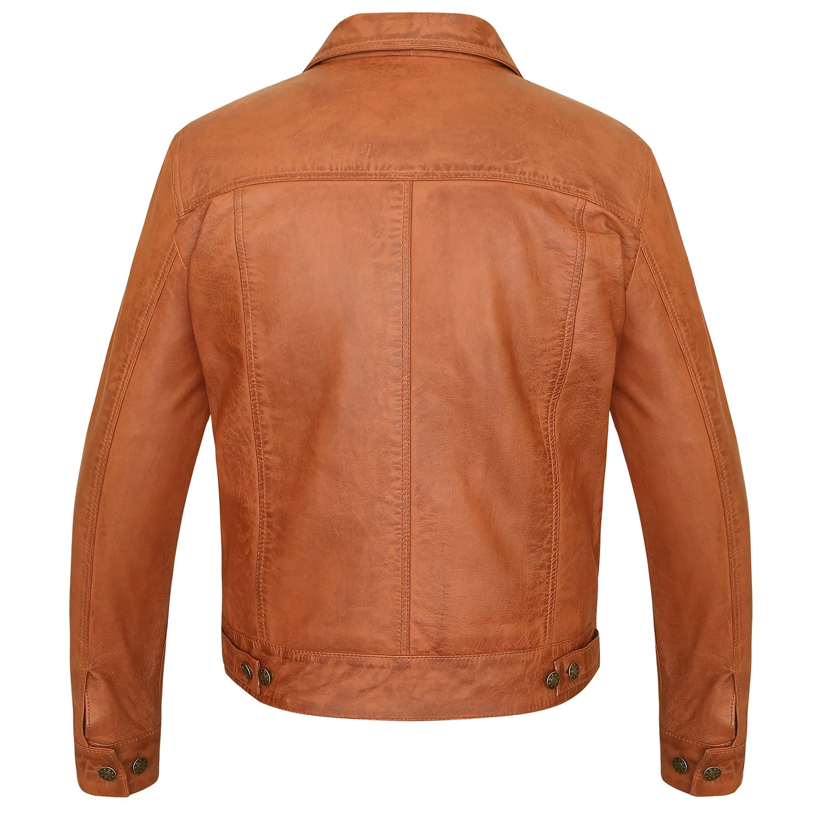 VL555Br Vance Leathers' Men's Austin Brown Motorcycle Trucker Leather Jacket