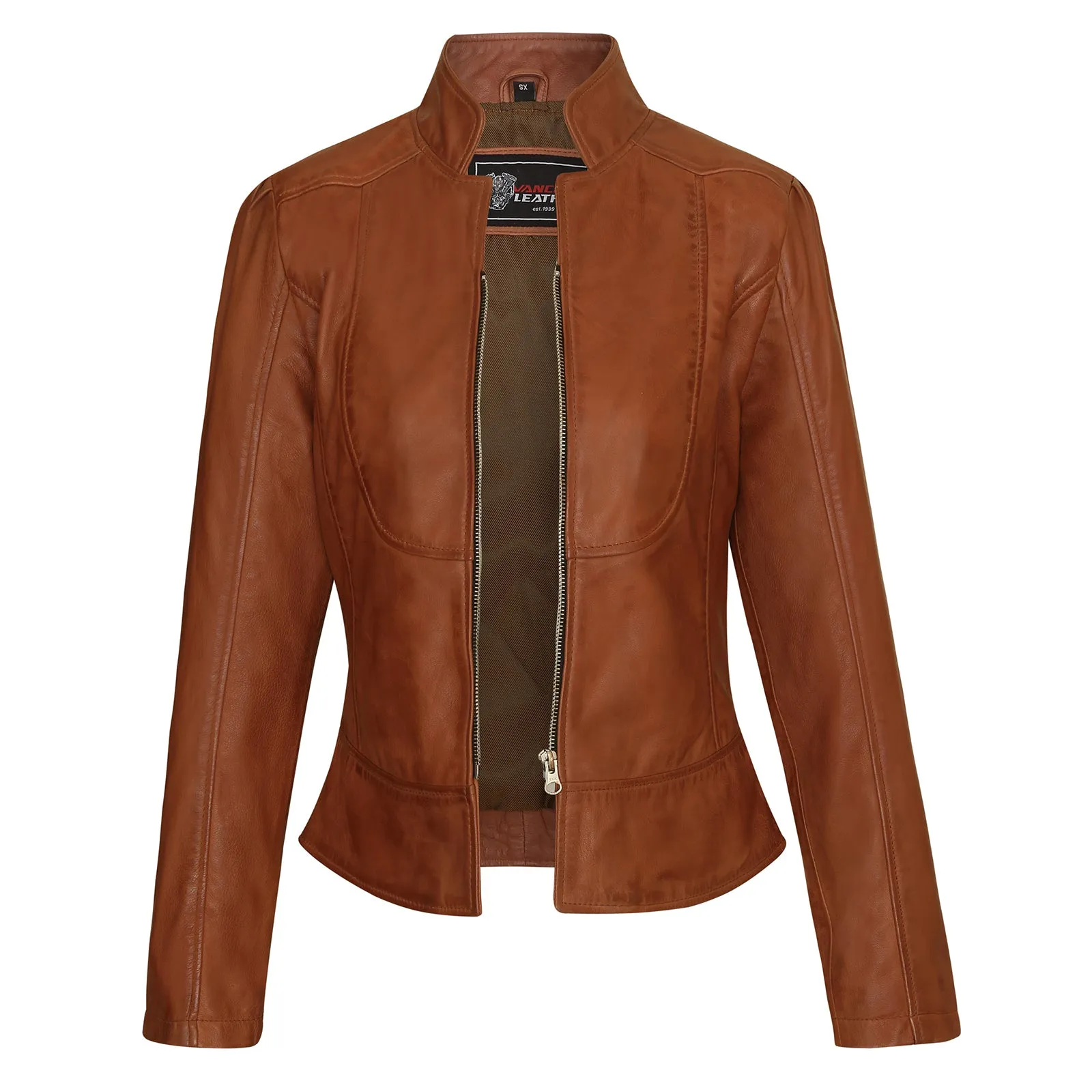 VL650Br Vance Leathers' Ladies Premium Soft Lightweight Brown Fitted Leather Jacket