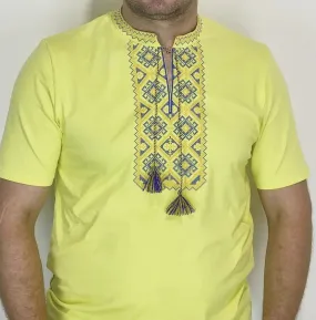 Vyshyvanka men. Ukrainian embroidered shirt yellow