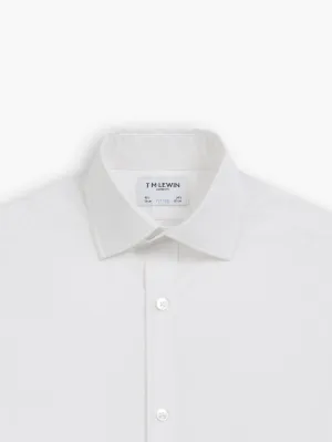 White Poplin Stretch Fitted Single Cuff Classic Collar Shirt